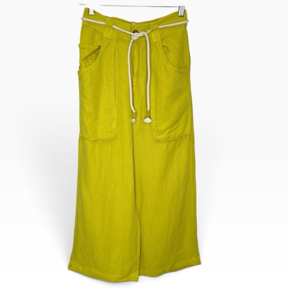 Joie Citronelle Yellow Green Wide Leg Linen Lyocell Retro Utility Pants Small